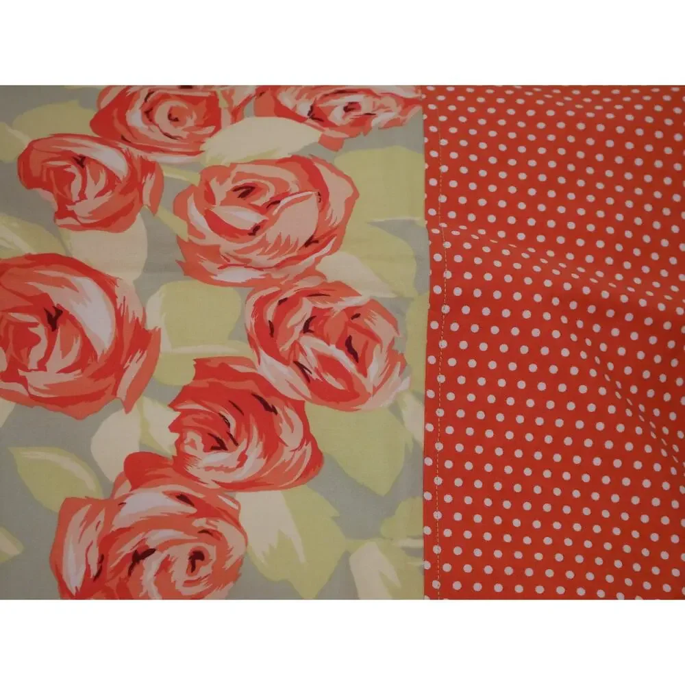 Handmade Orange Rose Pillowcase Set, Amy Butler Quilting Cotton, Ribbon Ties